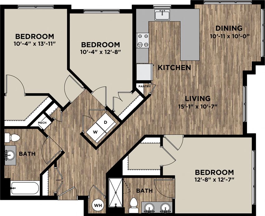 (C1) Three Bedrooms Two Bathrooms Floor Plan (C1) Three Bedrooms Two Bathrooms Floor Plan at Arlo, Pennsylvania, 19355